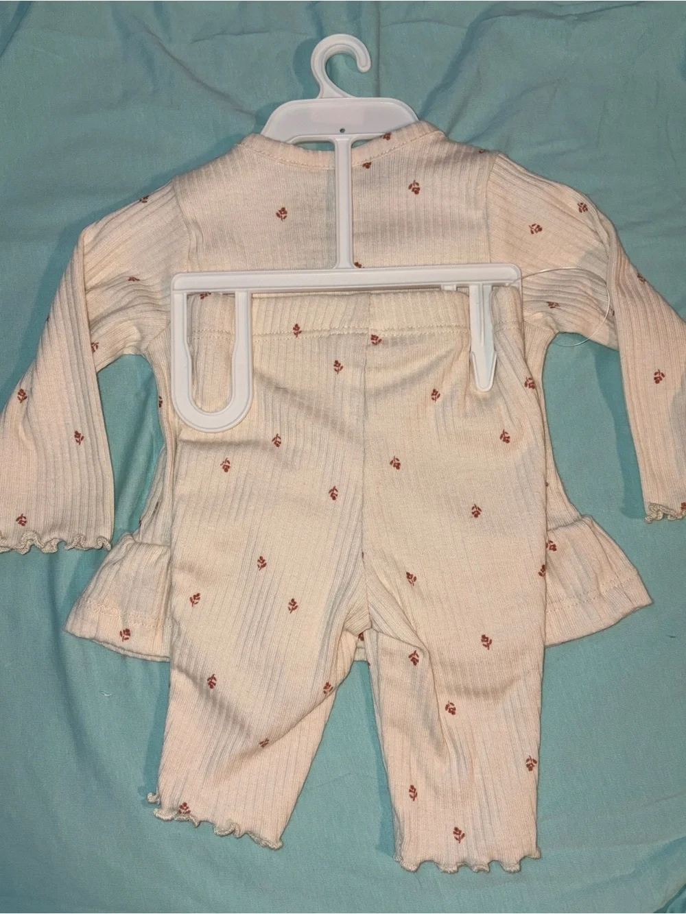 Carter's Cream Ribbed Newborn Set with Rust Floral Dots